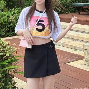 New with Tags Zara Black Asymmetrical Belted Skort Size S